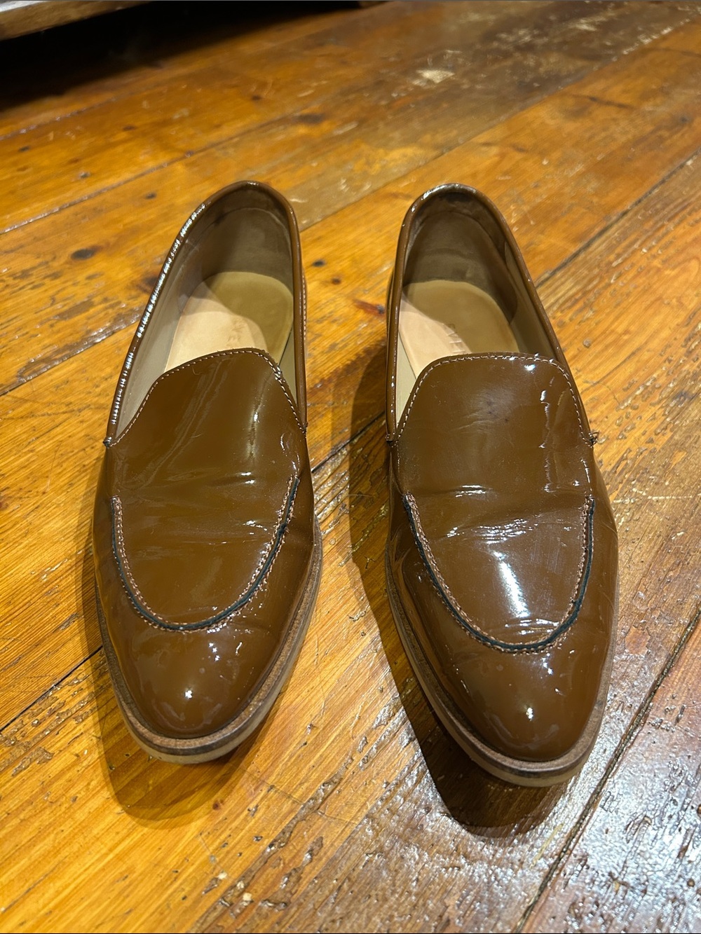 Everlane Glossy Brown Patent Leather Slip-On Loafers